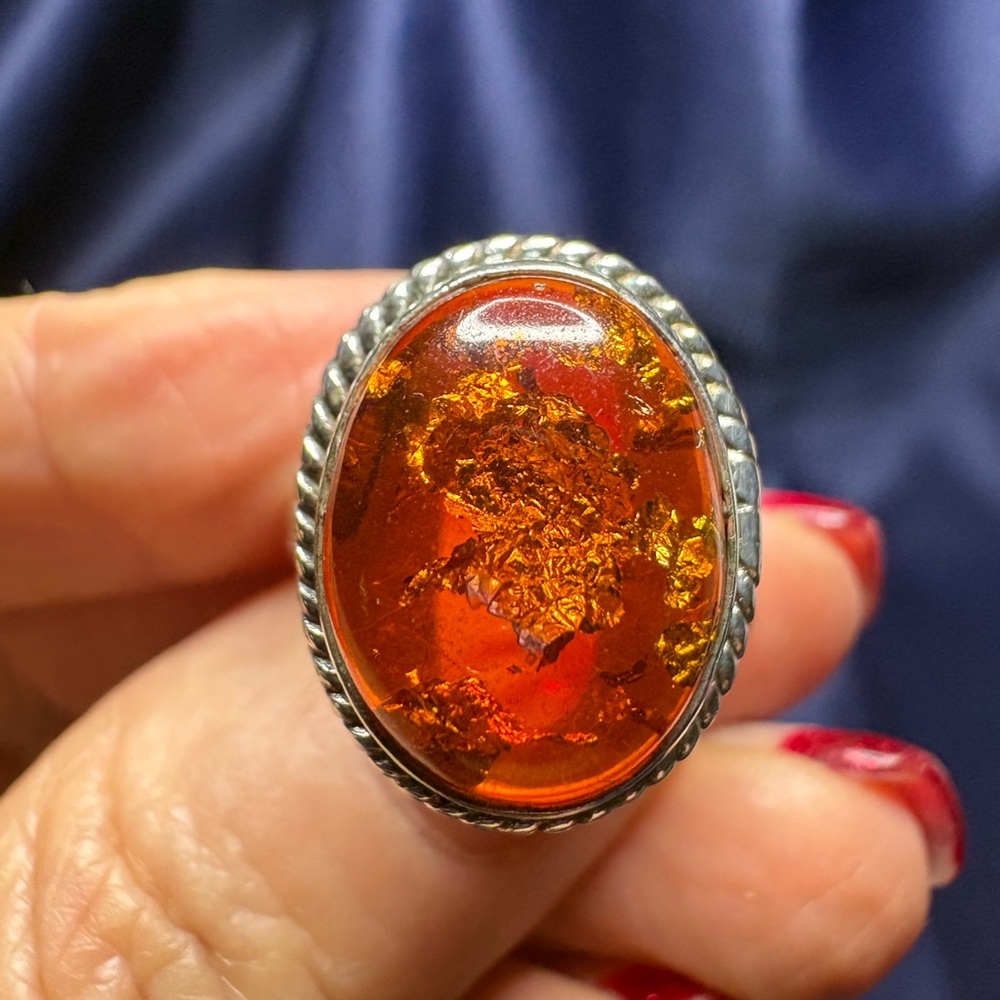 Ring Baltic Amber 925 Sterling Silver Genuine Gemstone - Picture 5 of 6
